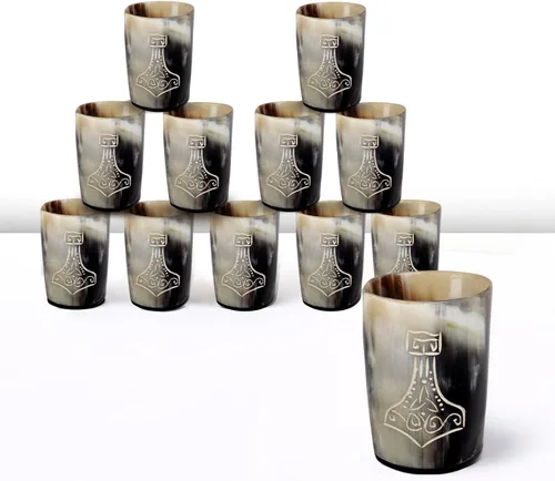 Miniatura 9 de Handicrafts Home Juego de 4 vasos de chupito hechos a mano, patrón entrecruzado de 6.5 onzas, chupitos de whisky vikingo naturales para cócteles