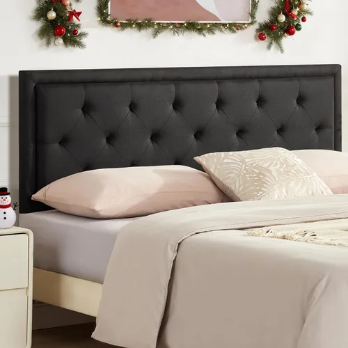Miniatura 9 de Howjoe Cabecero tapizado solo tamaño Queen, cabecero capitoné tamaño Queen, cabeceros modernos de madera maciza con altura ajustable con patas