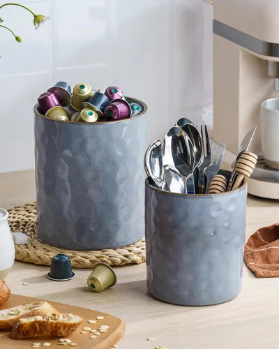 Miniatura 3 de famiware Soporte para utensilios de cocina, 7.2 + 5.8 pulgadas, de cerámica, para encimera, 2 utensilios de cocina, organizador de utensilios