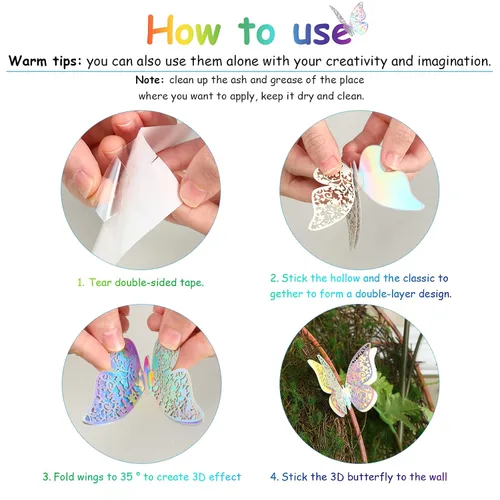 Miniatura 7 de Outus 120 piezas de decoración de pared de mariposas en capas 3D con lentejuelas plateadas, calcomanías de mariposa extraíbles, calcomanías de mural