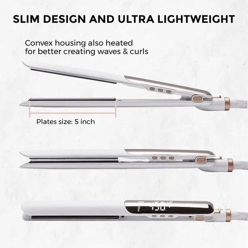 Miniatura 4 de Rozamor Plancha plana de titanio ultra fina, plancha de pelo de doble cara de 1 pulgada de calentamiento rápido para alisar o rizar, pantalla