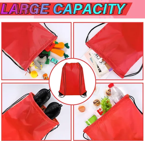 Miniatura 4 de 100 bolsas de mochila con cordón a granel, bolsas de cuerda para gimnasio, escuela, viajes, regalos de bricolaje, Rojo