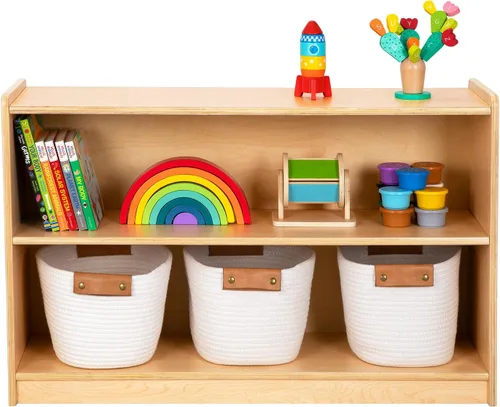 OOOK Estante Montessori, organizadores y almacenamiento de juguetes, estantería de 2 niveles para niños pequeños, adecuada para aula, jardín de