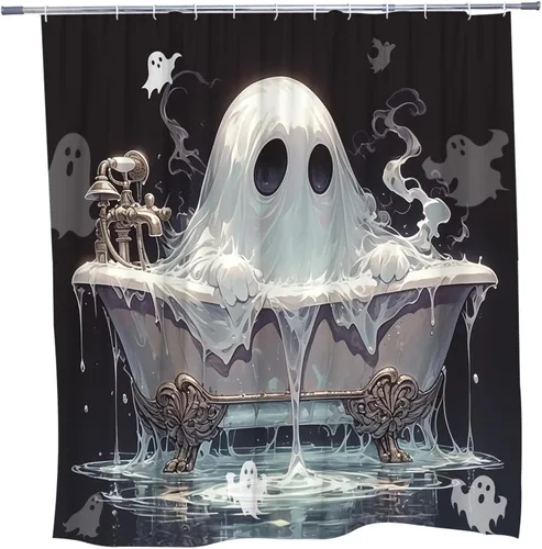 Miniatura 4 de Cortina de ducha espeluznante de terror para Halloween, fondo negro, decoración de ambiente festivo, decoración de baño, poliéster, impermeable