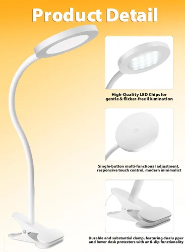 Miniatura 3 de deeloop Luz LED con clip, 100% infinita regulable para libros de lectura en cabecera de cama, lámpara de escritorio de control táctil de 450 lm