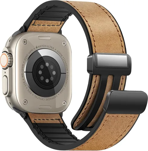 Miniatura 29 de Correas de cuero magnéticas compatibles con Apple Watch 42mm (Serie 10/11) 41mm 40mm 38mm para hombres y mujeres, cuero genuino con hebilla