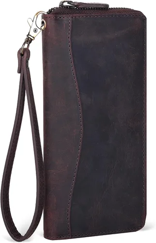 Miniatura 20 de Oak Leathers Cartera de cuero para mujer – Cartera Clutch RFID para mujer con 8 portadores de tarjetas de crédito, bolsillo para monedas, regalo