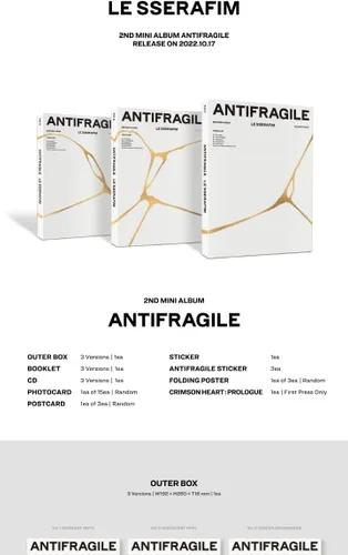 DREAMUS LE SSERAFIM ANTIFRAGILE 2º Mini álbum CD+Cartel plegable en paquete+Folleto+Tarjeta Fotos+Postal+Pegatina+Pegatina Antifrágil+Seguimiento