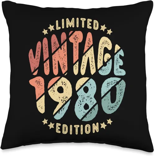 Age 44 Vintage 1980 Men Women 44th Birthday Gifts Vintage 1980 Limited Edition 44 años Retro 44th Birthday Throw Pillow, 16 x 16, multicolor