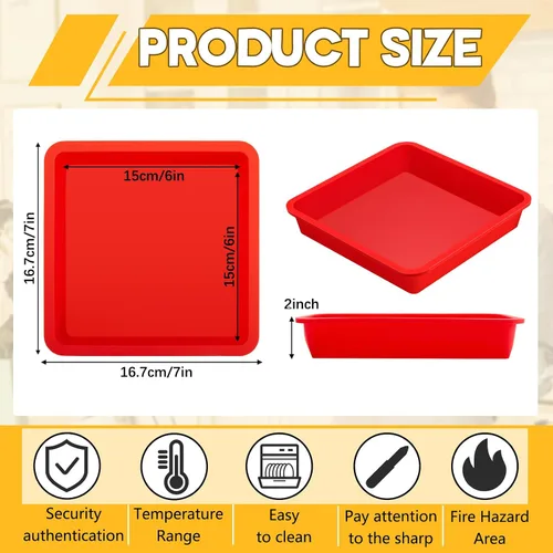 Miniatura 2 de Geetery Juego de 4 moldes cuadrados de silicona para pasteles, molde de silicona para brownies, molde antiadherente para hornear para muffins, pan