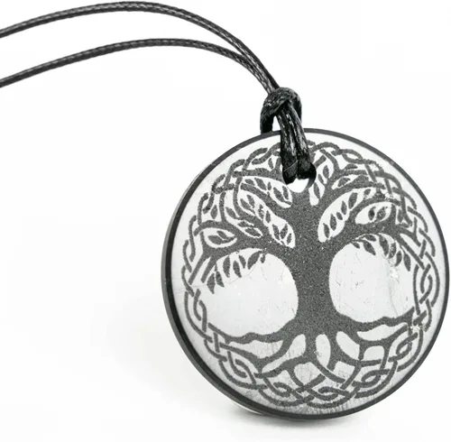 Karelian Heritage Colgante Shungite de forma redonda | Colgante de joyería de cristal negro natural espiritual curativo | Collar de amuleto de