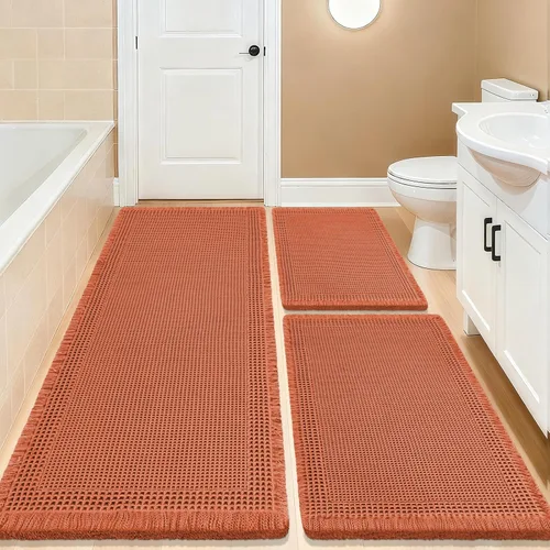 Miniatura 98 de Tapete de baño con diseño de gofre, moderno, bohemio, absorbente, antideslizante, ultrasuave, lavable a máquina, con letra de baño, dormitorio