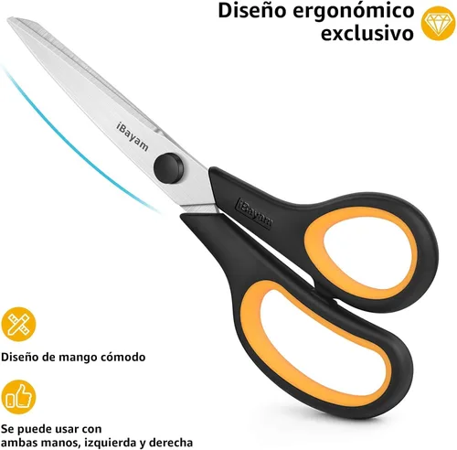 Miniatura 3 de Tijeras multipropósito iBayam de 8 pulgadas, paquete de 3 unidades de alta resistencia, 2.5mm de grosor, hoja ultra afilada con mangos de agarre
