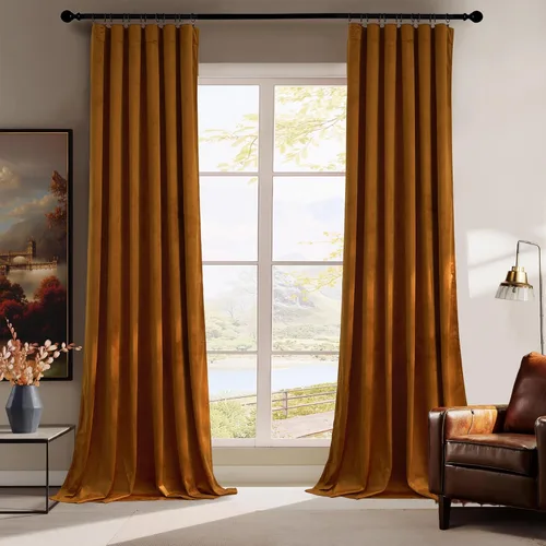 Miniatura 41 de RYB HOME Cortinas elegantes de terciopelo verde de 108 pulgadas de largo, bloqueo de luz, aislamiento térmico, elegantes cortinas de terciopelo