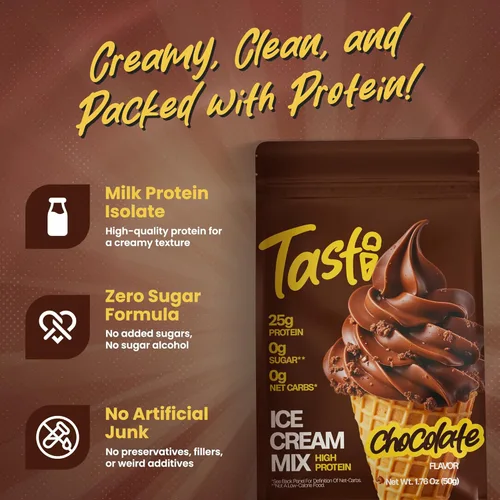 Miniatura 4 de TASTI Mezcla de Helado de Alta Proteína - Polvo de Helado de Chocolate Bajo en Azúcar - Hecho para Ninja Creami, Mezcla para Helado Suave con 27g