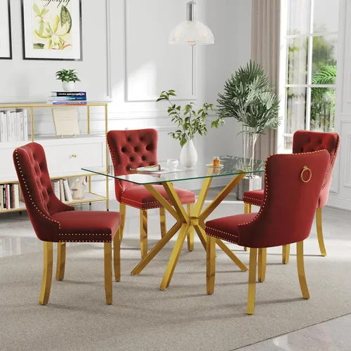Miniatura 9 de Juego de comedor moderno de cristal de lujo de 5 piezas, juego de comedor rectangular minimalista para 4, juego de mesa de cocina de vidrio