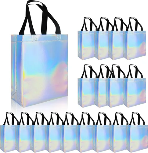 Miniatura 14 de cabzymx 18 bolsas de regalo pequeñas azul brillante, 8 x 3.9 x 9.8 pulgadas, bolsa de regalo reutilizable a granel con base resistente, bolsas