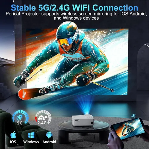 Miniatura 3 de Proyector Bluetooth WiFi 5G, proyector de cine al aire libre nativo 1080P con pantalla de 200 pulgadas, proyector de video de cine en casa 380ANSI