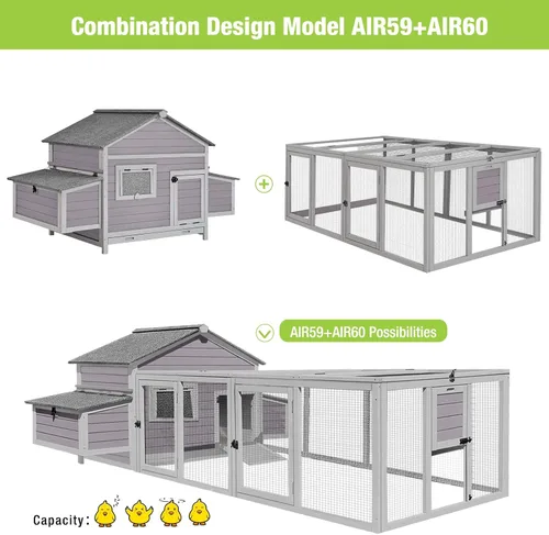 Miniatura 5 de GUTINNEEN Gallinero de madera para gallinero al aire libre con caja nido grande, patio trasero y granja
