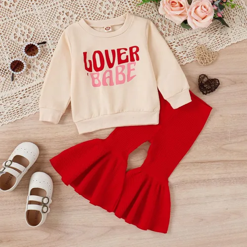 Miniatura 7 de Toddler Girls Valentine's Day Long Sleeve Letter T Shirt Pullover Tops Bell Bottoms Pants Kids Girls 6 Months