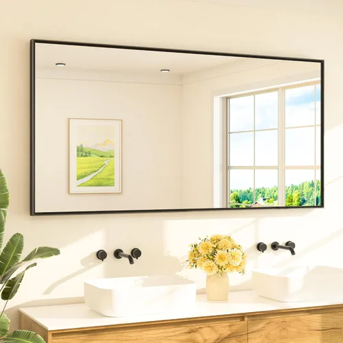 Miniatura 74 de TETOTE Espejo de Baño Dorado de 16" x 20" Latón Dorado Cepillado Rectangular con Marco Biselado Espejo de Tocador de Baño para Sobre el Lavabo