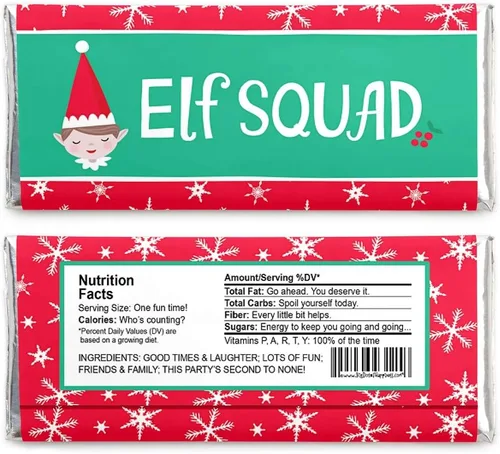 Miniatura 2 de Big Dot of Happiness Elf Squad - Envoltura de barra de caramelo para niños, regalos de fiesta de cumpleaños y Navidad - Juego de 24
