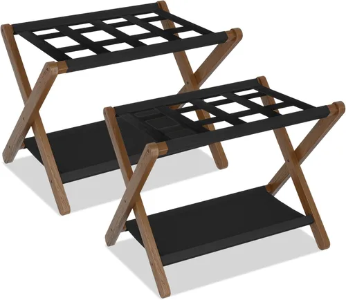 Miniatura 19 de Heybly Portaequipajes, soporte plegable para maleta con estante de almacenamiento, soporte de equipaje con 5 correas de nailon para habitación
