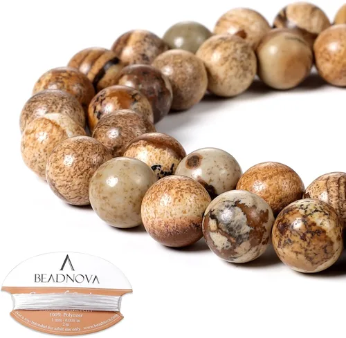 Miniatura 63 de Cuentas de ónix negro BEADNOVA con cuentas de cristal natural, piedras preciosas, redondas, sueltas, curativas de energía con cordón elástico de 01)