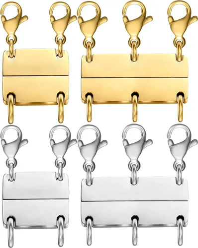 Miniatura 9 de Clysoru Collar con cierres y cierres para mujer, oro y plata, múltiples para separador en capas, cuentas extensoras de cadena, collares y pulseras