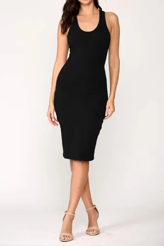 Miniatura 4 de LaClef - Vestido casual de algodón, con espalda en T, sin mangas para mujer, por debajo de la rodilla (midi)