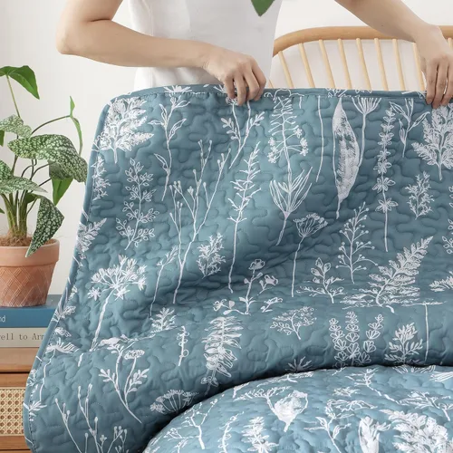 Miniatura 6 de JANZAA Edredón Tamaño Queen de 3 Piezas con Diseño Botánico, Juego de Colchas Tamaño Queen con Estampado Floral, Edredón Ligero de Microfibra Azul