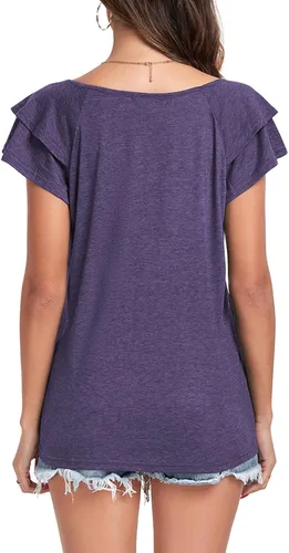 Miniatura 5 de Poetsky Camisas de verano para mujer, estilo casual, cuello en V, manga corta, ajuste holgado