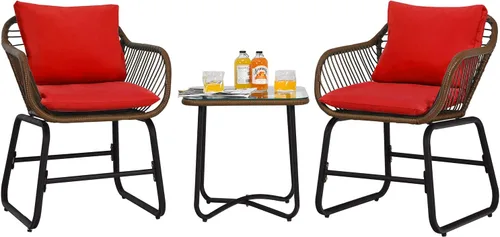 Miniatura 10 de COSTWAY 3PCS Patio Rattan Bistro Set Silla acolchada Mesa de vidrio Cubierta Blanco 3-Como se muestra en la imagen.