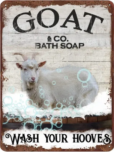 Miniatura 12 de Cartel de metal divertido de jirafa para baño, diseño retro de cabra para pared, póster de inodoro con texto "Wash Your Hooves", letrero de hojalata