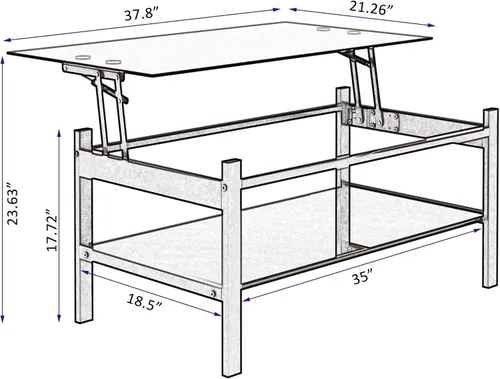 Miniatura 2 de Meihua Mesa de Centro de Cristal con Tapa Elevable con Compartimento de Almacenamiento y Estantes Abiertos Separados, Tapa de Mesa Elevable
