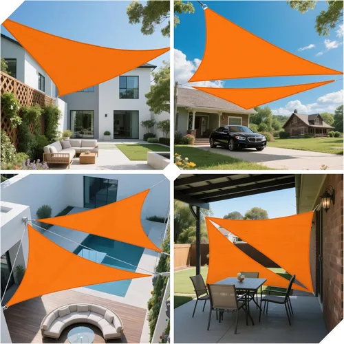 Miniatura 6 de Toldo triangular de 9 x 10 x 13.5 pies para patio, jardín y patio trasero, protección solar, toldos color naranja