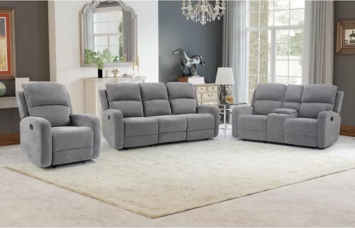 Miniatura 14 de EBELLO Juego de sofá reclinable manual para sala de estar, sofá reclinable de tela suave para sala de reuniones, respaldo y apoyabrazos acolchados