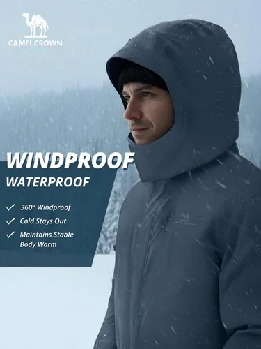 Miniatura 2 de CAMEL CROWN Chaqueta de Esquí de Invierno para Hombre Abrigos de Nieve de Montaña Impermeable Capucha Desmontable Resistente al Viento Chaquetas
