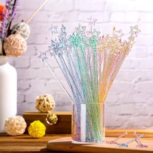 Miniatura 3 de Mudder 100 palitos Swizzle de 9.1 pulgadas, agitadores de cóctel de plástico para bar, de plástico desechable, estrella superior de cristal