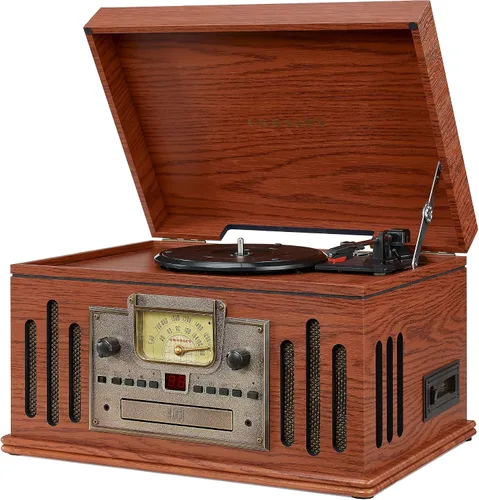 Miniatura 5 de Crosley CR704B-PA Musician Tocadiscos de 3 velocidades con radio, reproductor de CD/casete, entrada auxiliar y Bluetooth, color paprika