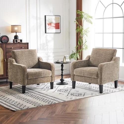 Miniatura 40 de VINGLI Juego de 2 Sillas de Acento Modernas, Sillas Beige para Sala de Estar, Sillón Cómodo para Dormitorio, Silla de Sofá Tapizada, Silla