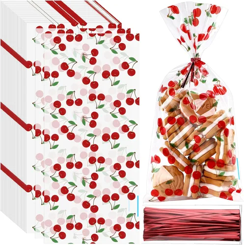 Miniatura 9 de Yexiya 100 bolsas de dulces de ganso de celofán transparentes con lazos de cinta, bolsa de plástico impresa de ganso blanco para aperitivos