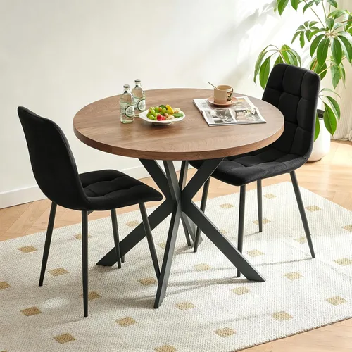 Miniatura 5 de Homedot Juego de mesa de comedor para 2, mesa de cocina de 3 piezas, juego de sillas de comedor redondas y negras para espacios pequeños, juego