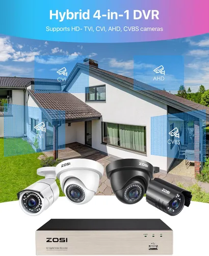 Miniatura 5 de ZOSI H.265+8CH 1080P híbrido 4-en-1 analógico TVI/CVBS/AHD/CVI grabadores de video de vigilancia CCTV DVR sistema para 720P, cámaras de seguridad