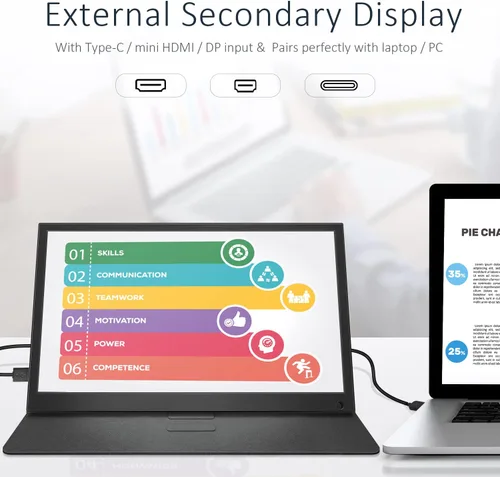 Miniatura 3 de Monitor portátil de 13.3 pulgadas 1080P USB-C HDMI Ultra Slim Monitor de viaje con cubierta protectora y altavoces, pantalla externa Plug & Play