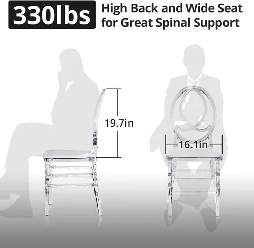 Miniatura 3 de LLS Juego de 4 sillas de comedor fantasma transparentes, sillas auxiliares apilables de acrílico con respaldo alto de castillo, sillas de eventos