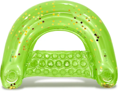 Miniatura 16 de POZA Silla flotante inflable para piscina, tumbona lujosa rellena de confeti brillante, 2 portavasos y asas integrados, silla flotante de agua
