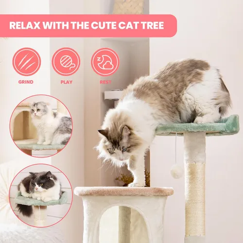 Miniatura 4 de HYABi Torre de árbol de gato de 42.7 pulgadas, muebles de condominio, apartamento de felpa, hábitat de peluche, plataforma de diversión, varios