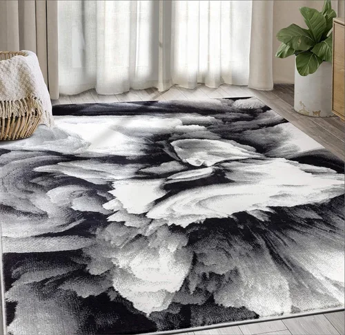Miniatura 2 de Abani Rugs - Alfombra moderna de 2 x 3 pies, diseño floral en blanco y negro, alfombra 3D geométrica contemporánea, colección Arto