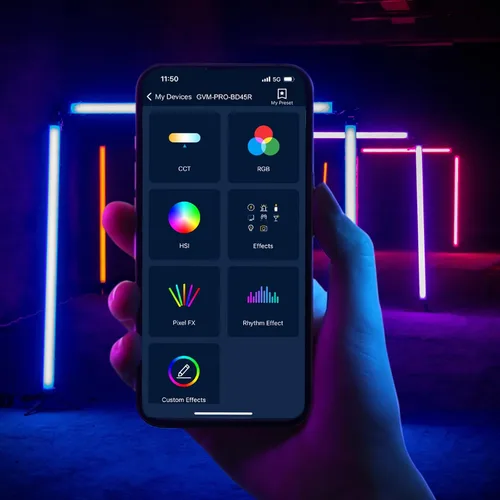 Miniatura 4 de GVM - Tubo de luz RGB con caja de luz, 2 paquetes de luz de varita de mano de 45 W, tubo de luz LED a todo color de 48 pulgadas, luz de palo